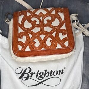 Brighton White and Brown Leather Floral Cutout Crossbody